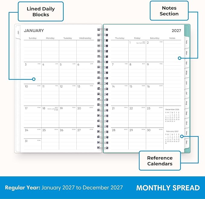 Blue Sky 2027 Weekly & Monthly Planner Calendar, 5"x8", Chloe | January 2027 - December 2027, Flexible Frosted Cover, Durable Twin Wire Binding, Laminated Tabs