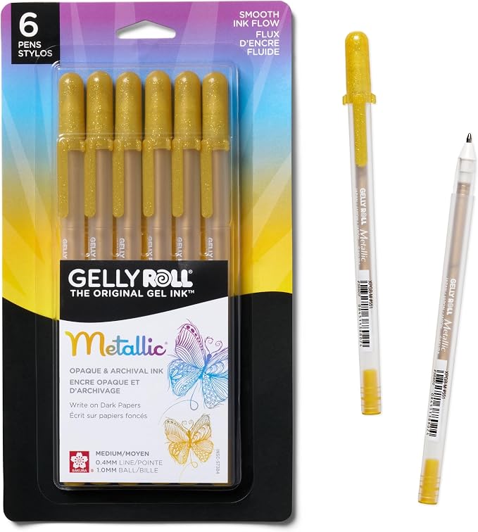 SAKURA Gelly Roll Metallic Gel Pens, 6 Piece Gold, 6 Pack