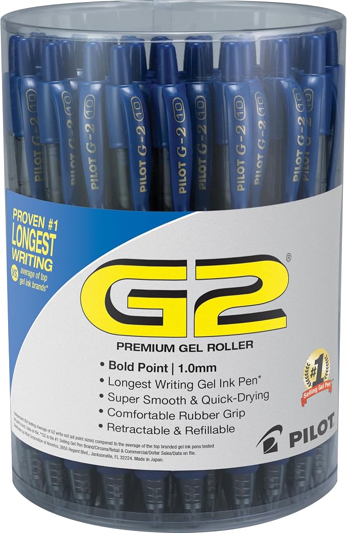 Pilot G2 Premium Gel Pens, Blue Pens, Bold Point 1 mm, Tub of 48, Blue