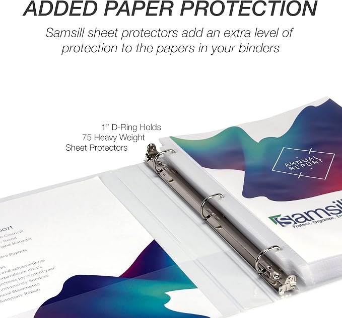 Samsill Durable 1 inch 3 Ring Binder, D Ring Binder, 100% Recycled Chipboard, White, 24 Pack, Bulk