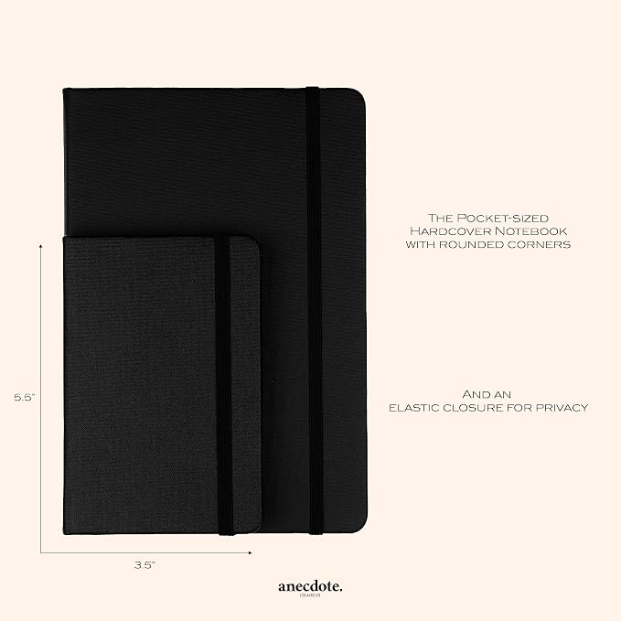 ANECDOTE. Small Journal Notebook for Men & Women, 192 Pages | Thick 80 GSM Lined Paper| Hardcover (5.5"x3.5" Pocket Size) | Daily Journaling Diary for Work, Travel, School & Office Use (Black)