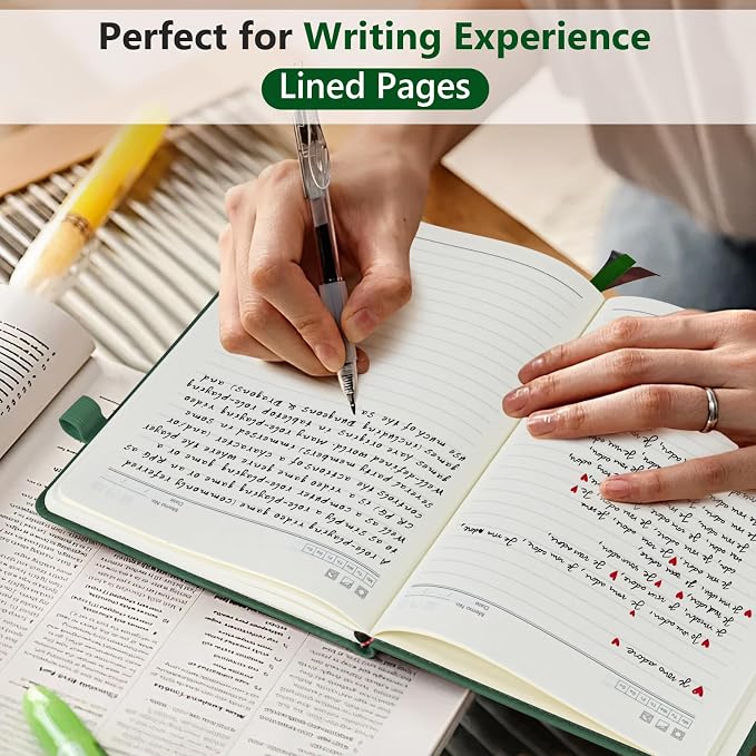 PERCUN A5 Leather Notebook Journal, 160 Lined Pages, 5.9" x 8.5" Green | Leather Journal for Men Women, Hardcover Notebooks for work, school, business, travel diary, Note taking & Daily Journaling