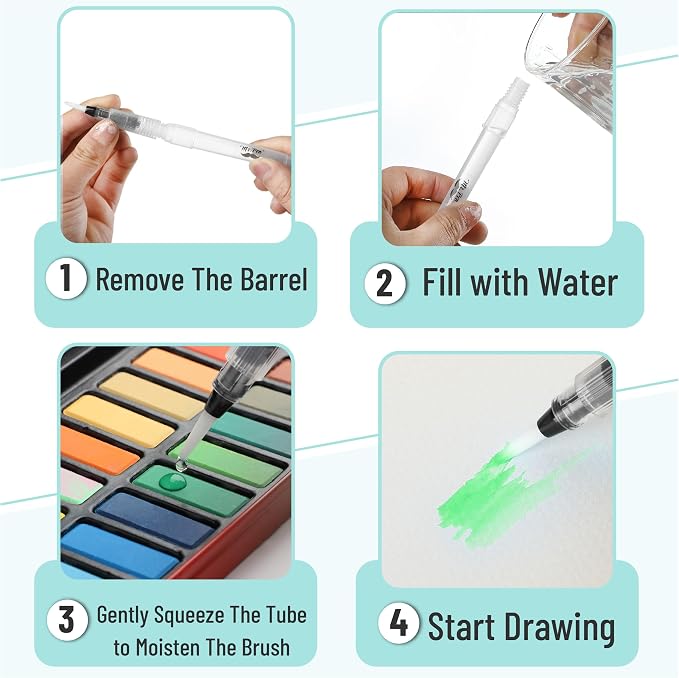 Mr. Pen- Watercolor Brush Pens, 12 pcs | 9 x Point Tips and 3 x Flat Tips Styles, Refillable Watercolor Pens for Acrylic, Gouache Painting, Crayons