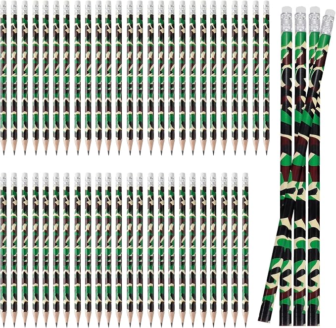 50pc Camouflage Pencils HB, Wooden Writing Pencils for Classroom Office Supplies, Camo Design Bulk Pencils for Kids Students
