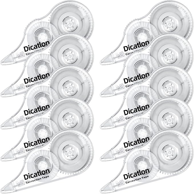 White Correction Tape 10 Pack, Easy Use Roller Applicator, Instant Dry, Jam Free PET Film, Smooth Precise Corrections for School, Office, Home,1/5" X39Ft