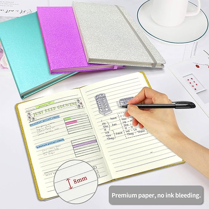 Custom Notebook and Pen Set - Personalized Cover with Logo/Text/Photo, Glitter Design & Rose Gold Accents, Customizable Journal with Matching Pen for Gifts/Office/School, Make It Unique, RoseRed