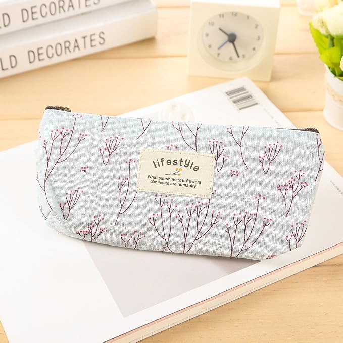 AKIRO Pencil Case, Cute Floral Flower Canvas Zipper Pencil Cases Lovely Fabric Flower Tree Pen Bags Supplies 4 Pcs