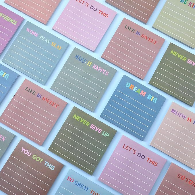 Yinder 24 Pcs Inspirational Sticky Notes, Back to School Supplies, Cute Motivational Sticky Notes Pad Employee Appreciation Gifts Bulk for Teacher Coworker Office 3 x 3'' (Motivational,Morandi)