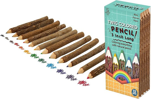 BSIRI Professional Coloring Pencils Assorted-Stick Twig Outdoor Colored Wooden Pencil Tree for Child Camping Decorations Color Wood, Colored Pencils Wedding Decorations (3 Inch Long)