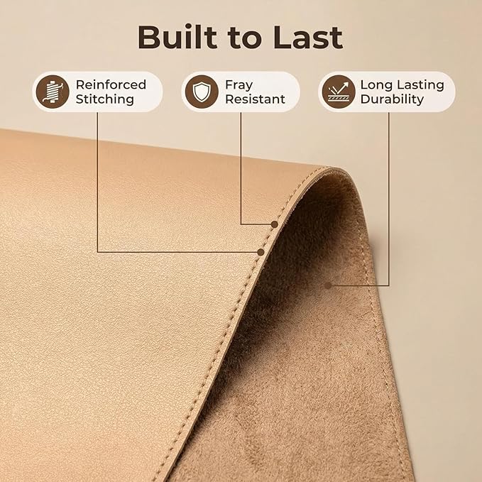 Desk Pad, 27.58'' x 42.95'' PU Leather Non-Slip Desk Mat Mouse Pad for Desktop, Waterproof Laptop Computer Writing Mat for Office, Home, Work, Khaki
