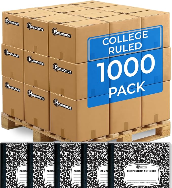 Rosmonde 1000 Pack (Pallet) Composition Notebooks Bulk, College Ruled, Pallet of Notebooks, 100 Sheets (200 Pages), 9-3/4 x 7-1/2, Bulk Notebooks for School, College & Office, 4-7 Days Transit