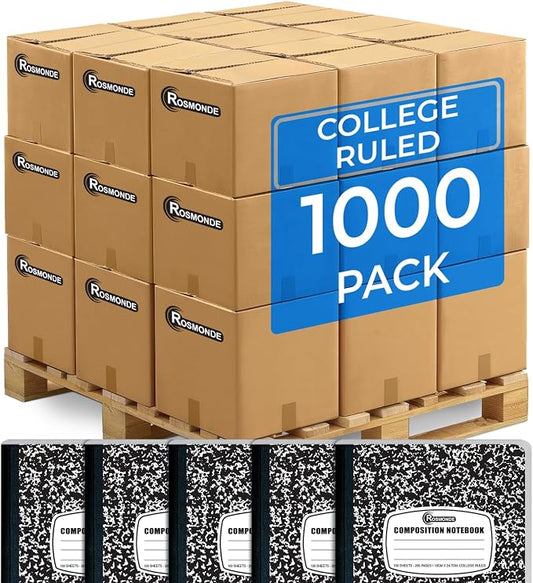 Rosmonde 1000 Pack (Pallet) Composition Notebooks Bulk, College Ruled, Pallet of Notebooks, 100 Sheets (200 Pages), 9-3/4 x 7-1/2, Bulk Notebooks for School, College & Office, 4-7 Days Transit