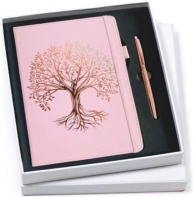 Veway Luxury Journal and Pen Set for Women - A5 Vegan Leather Notebook with Pen - 224 Lined Pages, Index & Gift-Ready Packaging (Eternal Tree of Life)