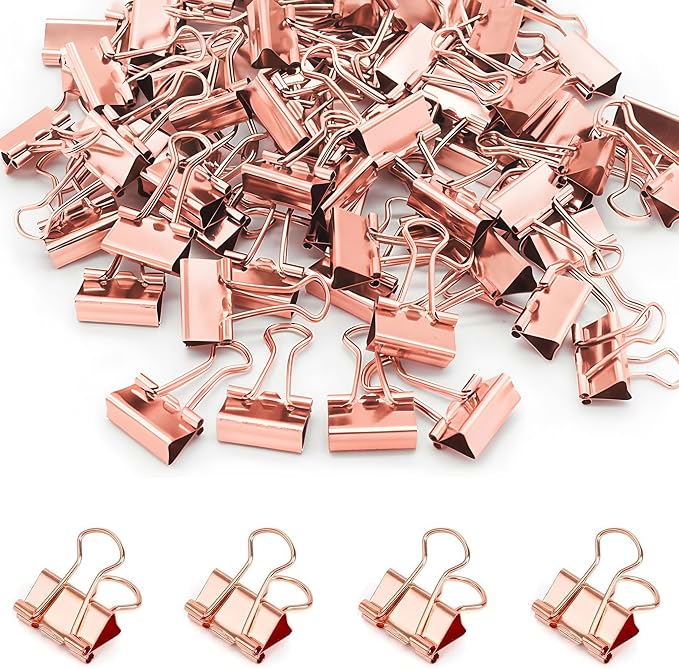 50 Pack Small Rose Gold Binder Clips 3/4 Inch (19 mm), Colored Little Paper Clamps, Tiny Mini Paper Clips for Office Home School Business 0.75"
