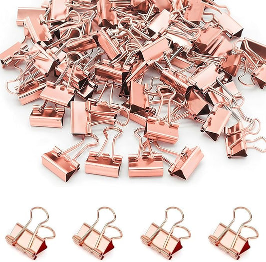 50 Pack Small Rose Gold Binder Clips 3/4 Inch (19 mm), Colored Little Paper Clamps, Tiny Mini Paper Clips for Office Home School Business 0.75"