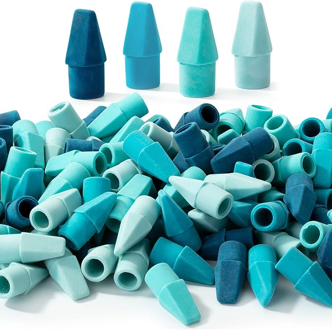 Mr. Pen- Pencil Top Erasers, 120 Pack, Blue Shades, Latex-Free | No-Smudge Cap Pencil Erasers for Precise Erasing, Kids, Teachers, Studying Supplies