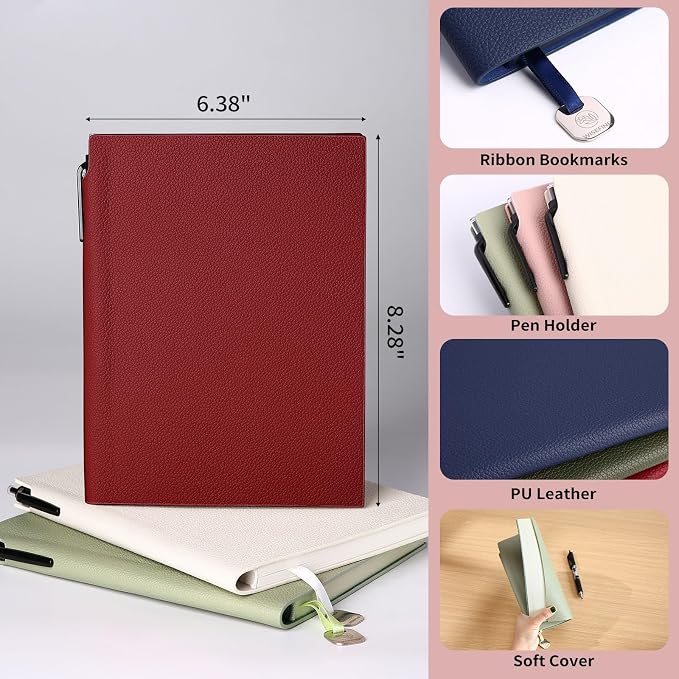 Lined Journal Notebook for Women A5 Softcover Journals for Writing 160 Pages Daily Journaling College Ruled Notebooks for Work Note Taking 6.38'' X 8.28'' (3pack-Red/Army Green/Navy Blue)
