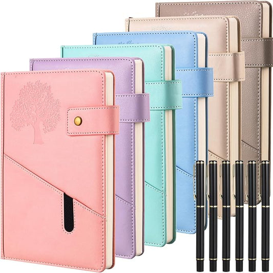 Cholemy 12 Pcs Back to School Leather Journal Gift Bulk Sets for Women Men Employee Coworker A5 Life Tree Hardcover Executive Writing Notebooks with Pen Teacher Office Business 200 Page(Light Colors)