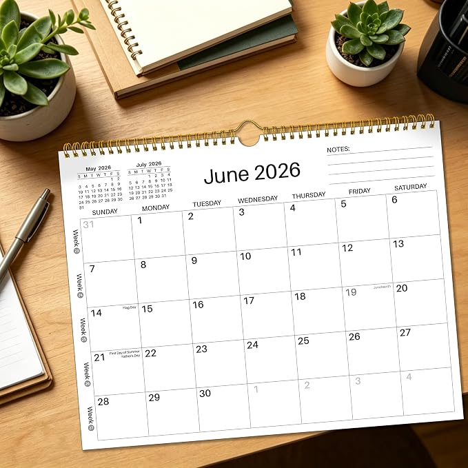 Wall Calendar 2026-2027 - June 2026 - December 2027, 19 Monthly Calendar 2026-2027, 14.6" x 11.42", with Large Daily Blocks, Thick Paper, Holidays, Week's Numbers＆ Notes, Minimalist Design