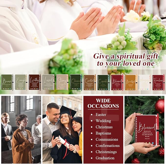 Kosiz 60 Sets/120 Pcs Christian Gifts Bulk Prayer Journal Scripture Notebook, Bible Pen (Simple,Bright Color)