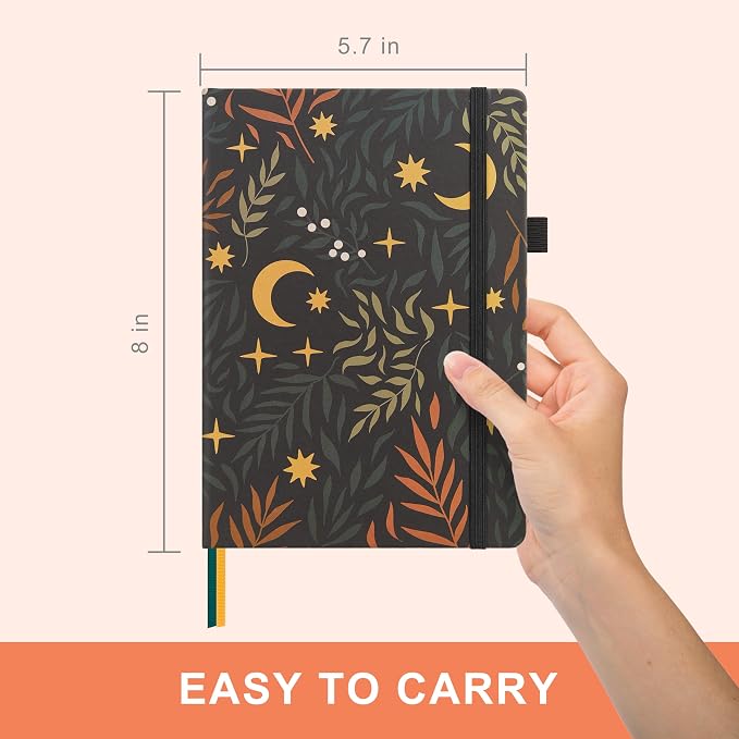 &And Per Se Lined Hardcover Notebook – A5 5.7"x8" College Ruled, 160 Pages, 100gsm Thick Paper – Aesthetic Journal for Women, Gift-Ready Planner, Everyday Writing Notebook (Lunar Leaf)
