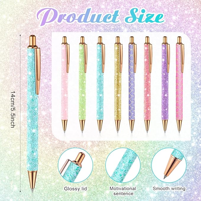 Sayglossy 16 Pack Glitter Pens and Notepads Set 8 Mini Glitter Pocket Notebooks 8 Fancy Sparkly Ballpoint Pens Stationery Gifts for Women Teacher Journaling School Office Supplies (Pastel Color)