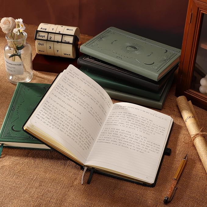 Lined Journal Notebook for Women Men, 192 Pages, A5 (5.7'' x 8.3'') | Hardcover Leather Notebook with 100GSM Thick Paper for Writing, Travel, Business, Office, Prayer (Black)