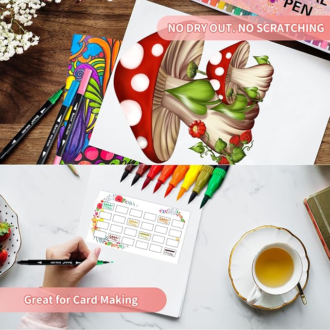 36 Dual Brush Markers for Adult Coloring Books - Fine & Brush Double Pens for Journaling, Calligraphy, Drawing, Art + Craft Supplies for Gifts Trendy Stuff