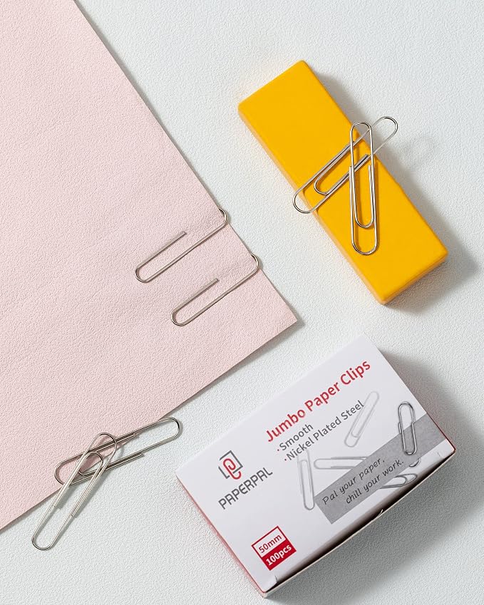 PAPERPAL Paperclips for Office School & Personal Use, Jumbo Smooth Paper Clip (2"), 1000 Large Paper Clips (10 Boxes of 100 Each), Silver | Value bulk pack of 1,000 large paper clips for offices, schools and businesses, packed in 10 boxes of 100 each.