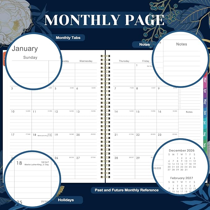 2027 Planner - 2027 Planner Weekly and Monthly, Jan 2027 - Dec 2027, Monthly Planner, 8.5" x 11", Calendar Planner, Monthly Tabs, Twin-Wire Binding, Holidays, Back Pocket