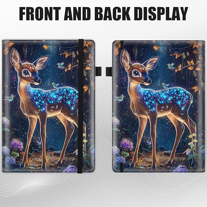 Hardcover Executive Notebooks, A5 PU Leather Lined Journal Notebook, 200 Pages Thick Paper Subject Notebooks for School,Work,Home Writing Business Notebook, Diary Book, Flash Deer in Forest