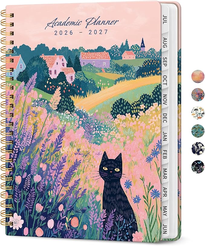 Planner 2026-2027, Academic Year Monthly and Weekly Calendar Planner, Jul 2026 - Jun 2027, Hardcover Teacher Student Planning Agenda book with Tabs, Perfect for School Office Supplies, 6.3" x 8.5" - Meadow Wanderer