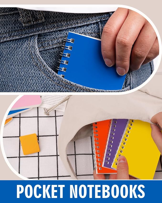 Dynta Small Notebooks 3x5 Bulk, Mini Spiral Notebooks 40 Packs, Pocket Notebooks Notepads Memo Pads 10 Assorted Colors for School Home Office College Work Travel (60 Sheets/120 Pages)