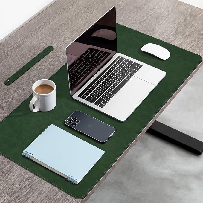 CHEERYGOO Leather Desk Pad Protector, Mouse Pad, Office Desk Mat, Non-Slip PU Leather Desk Blotter, Laptop Desk Pad, Waterproof Desk Writing Pad for Office and Home 36"x17" XL Dark Green