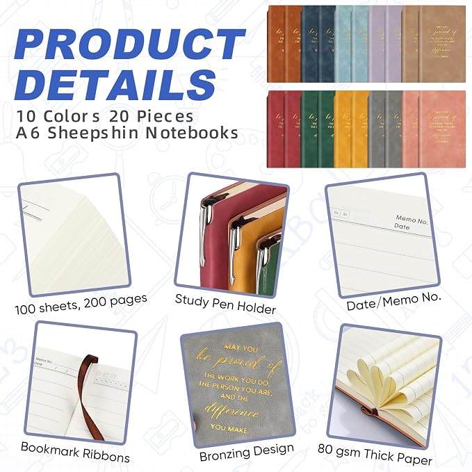 Colarr 40 Pcs Appreciation Gifts Bulk Inspirational PU Leather Notebook Journal & Pen Set Thank You Gifts for Staff, Employees, Coworkers, Nurses(Vivid Colors,May You)
