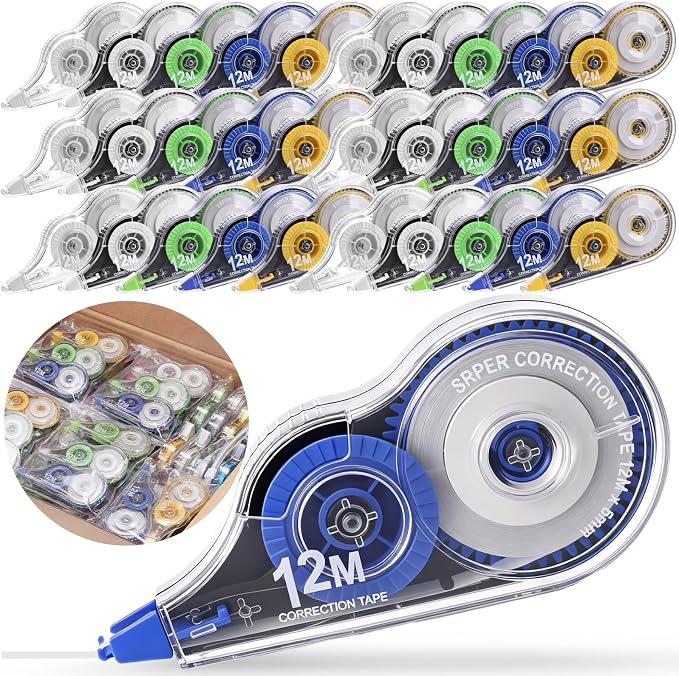 AmazingSpark 100 Pcs White Correction Tape Bulk, 39.4 Ft, Tear-resistant Easy to Use Applicator for Instant Corrections for School Office Note,Tape Width 0.2 in (5 Classic Colors)