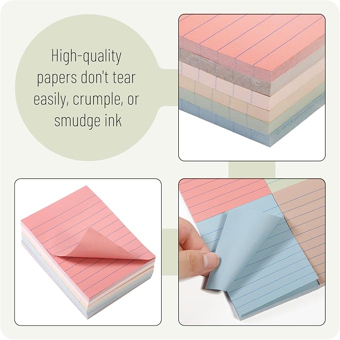 Mr. Pen- Lined Sticky Notes, 3" x 4", 6 Pads, 60 Sheets/Pad | Sticky Notes with Lines, Ruled Post Stickies, Memo Pads, Self-Stick Note Pad for Office, School, Home, Study