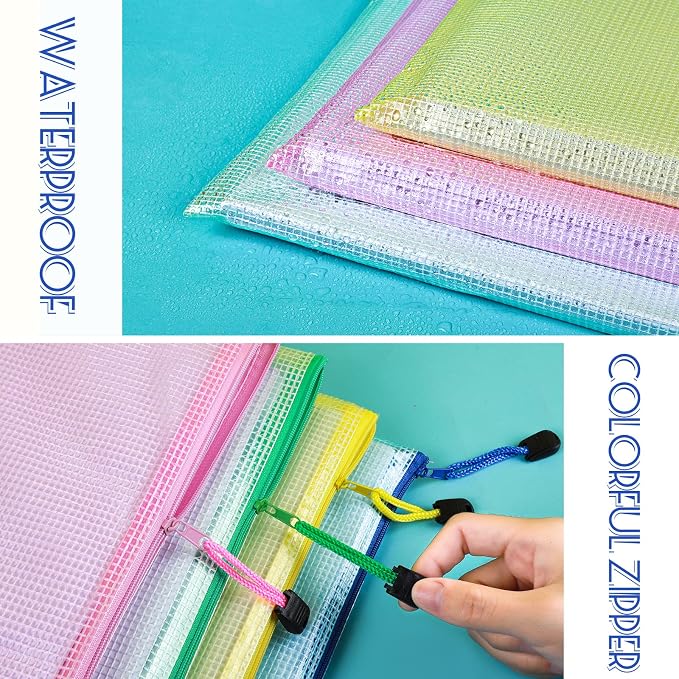 LEOBRO Mesh Zipper Pouch Bags, 13.2"x 9.2" Zipper Pouch, 4 pcs Mesh Bags, Storage Bags Pouch for Organization Toy Puzzles Board Game Travel, File Jackets & File Pockets