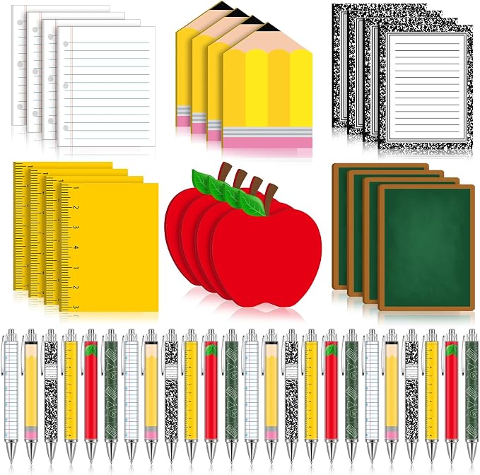 Eaasty 48 Pcs Back to School Teacher Gifts Bulk Cute Composition Notepads and Ballpoint Pens with Ribbon Inspirational Thank You Gifts for Teacher, Student, Staff, Coworker