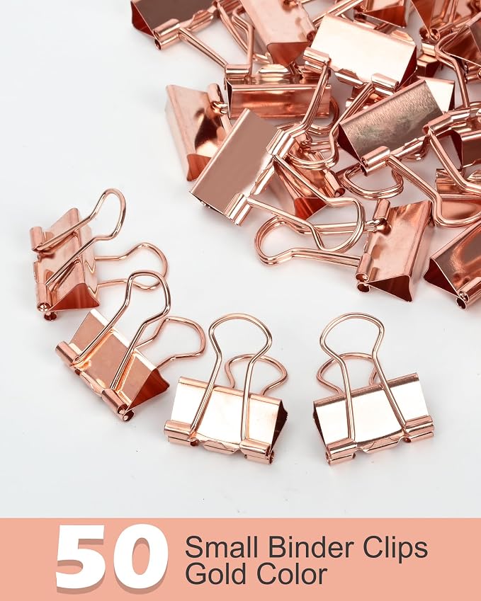 Binder Clips, 50 Pack, 0.75 in Small Paper Clips for Office,（Rose Gold）