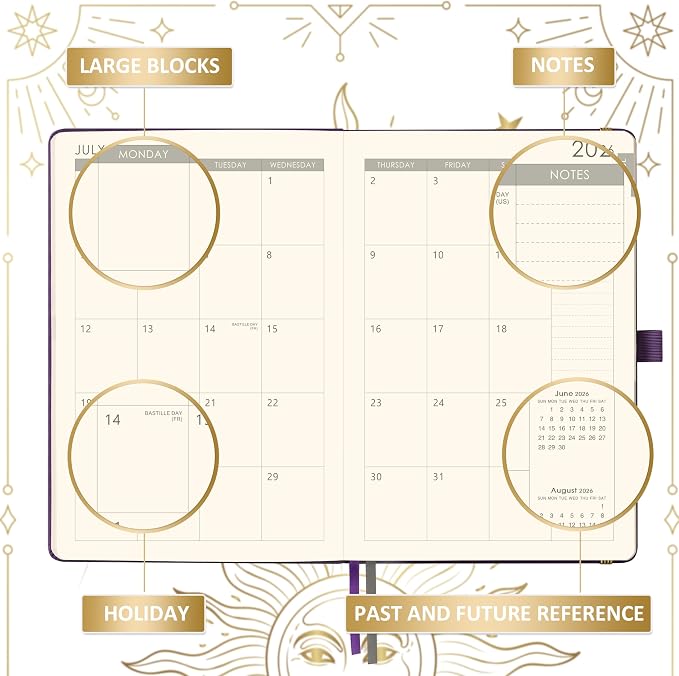 Planner 2026-2027 - Academic Planner 2026-2027, July 2026 - June 2027, 5.75" x 8.25", 2026-27 Weekly and Monthly Planner, Faux Leather planner 26-27 with Back Pocket & 40 Notes Pages - Purple