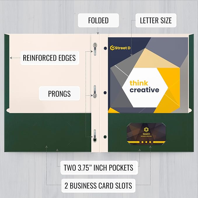 Better Office Products Dark Green 2 Pocket Folders with Prongs, 50 Pack, Letter Size, Matte Texture, 8.5 x 11 Inch
