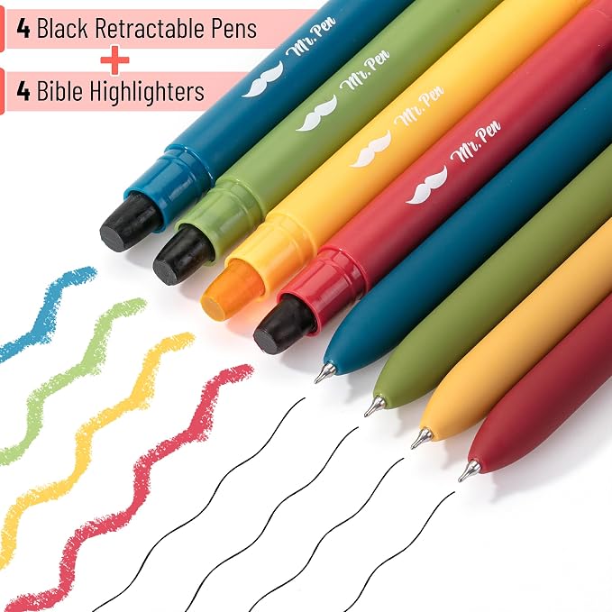Mr. Pen- Bible Highlighters and Gel Pens, 8 Pack | Vibrant Colors Gel Highlighters No Bleed, Black Ink Gel Pens, Fast Dry and No Smear for Bible Journaling, Planner