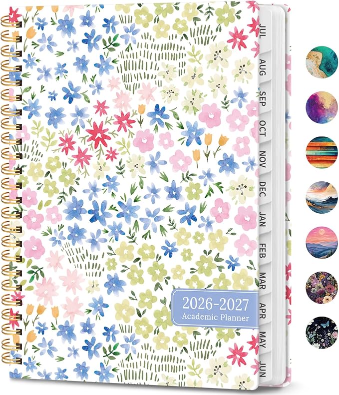 Academic Planner 2026-2027, Weekly and Monthly Calendar Book, July 2026 – June 2027, Hardcover Planner with Tabs, Perfect for Teachers, Students, Women & Men, A5 (6.4" x 8.5") - Disty