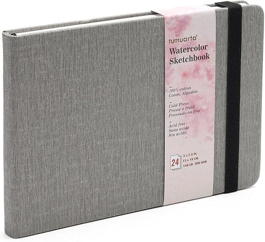Watercolor Sketchbook, 5x7.5, 140 LB,300 GSM, 100% Cotton, Cold Press | 24 Sheets,48 Pages, tumuarta Watercolor Paper Journal For Use As Travel Sketch book and Mixed Media Pad On The Go