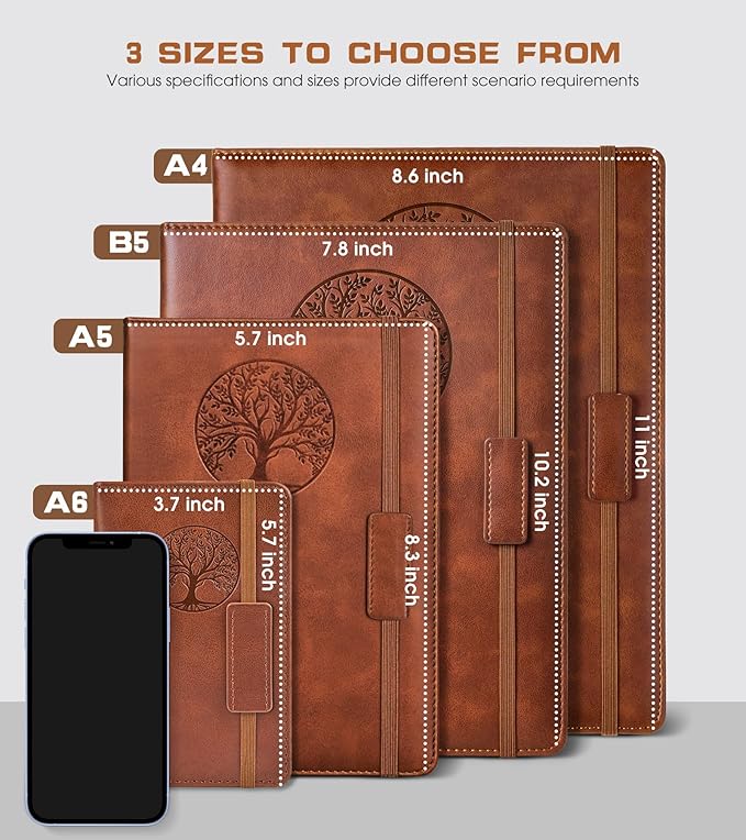 Biuwory A6 Leather Pocket Notebook, 140 Lined Pages Hardcover Small Journal | 3.7"×5.7" Vintage Leather Journal for Women Men Writing, College Ruled Mini Notepad for Notetaking, Travel, Work, School