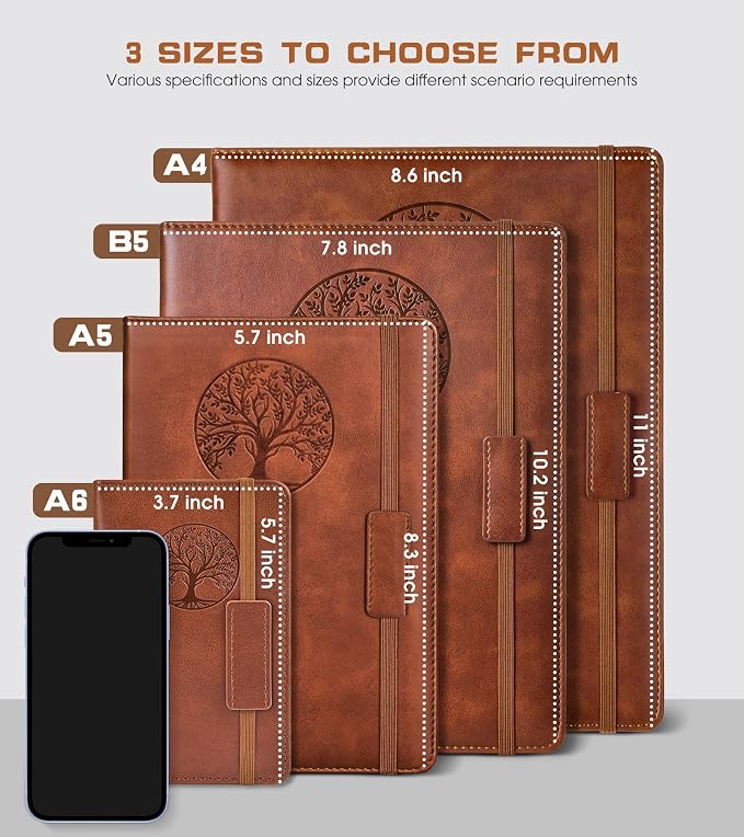 Biuwory A5 Hardcover Graph Paper Notebook, Grid Leather Journal for Writing | 140 Quad Ruled Grid Pages Vintage Diary, 5.7"×8.3" Travel Notebook for Work, School, Women & Men