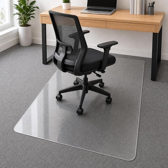 Office Chair Mat for Carpet: 36" x 48" Plastic Heavy Duty Computer Desk Mats for Low Flat and No Pile Carpeted Floor - Clear Rug Pad for Rolling Chairs Office Work Home Gaming Rectangle