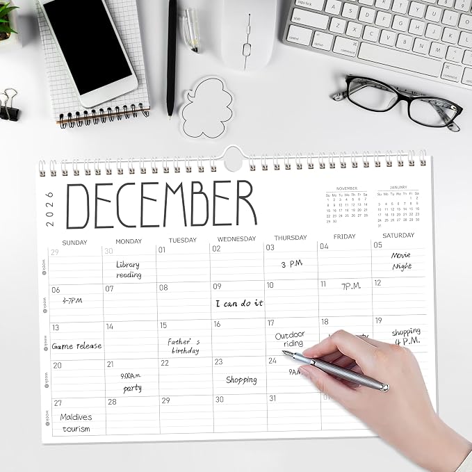 GuassLee Wall Calendar 2026-2027,12 Months Academic Planner Through Jun. 2026 to May 2027,17" X 12" Paper Monthly Planner Wall Hanging Calendar with Thick Paper for Easy Organizing