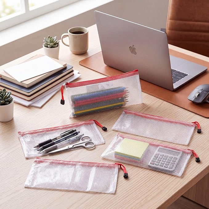 Zhehao 200 Pieces A6 Mesh Zipper Pouch Bulk Mesh Bags with Zipper Waterproof Small Pencil Pouches for Office Supplies Organization 9.4 x 4.5 Inches(Red)